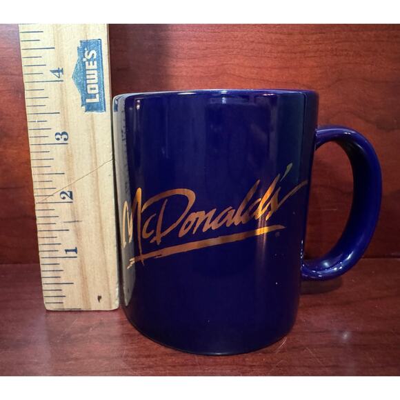 Vintage McDonald's Mug Blue Gold Script Logo Ceramic Restaurant Coffee Cup - Picture 5 of 6